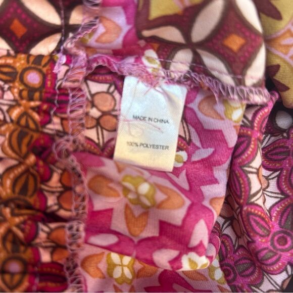 DREW NWT Palazzo Wide Leg Boho Pants Elastic Waist Pink Print Polyester size XS - Picture 4 of 6